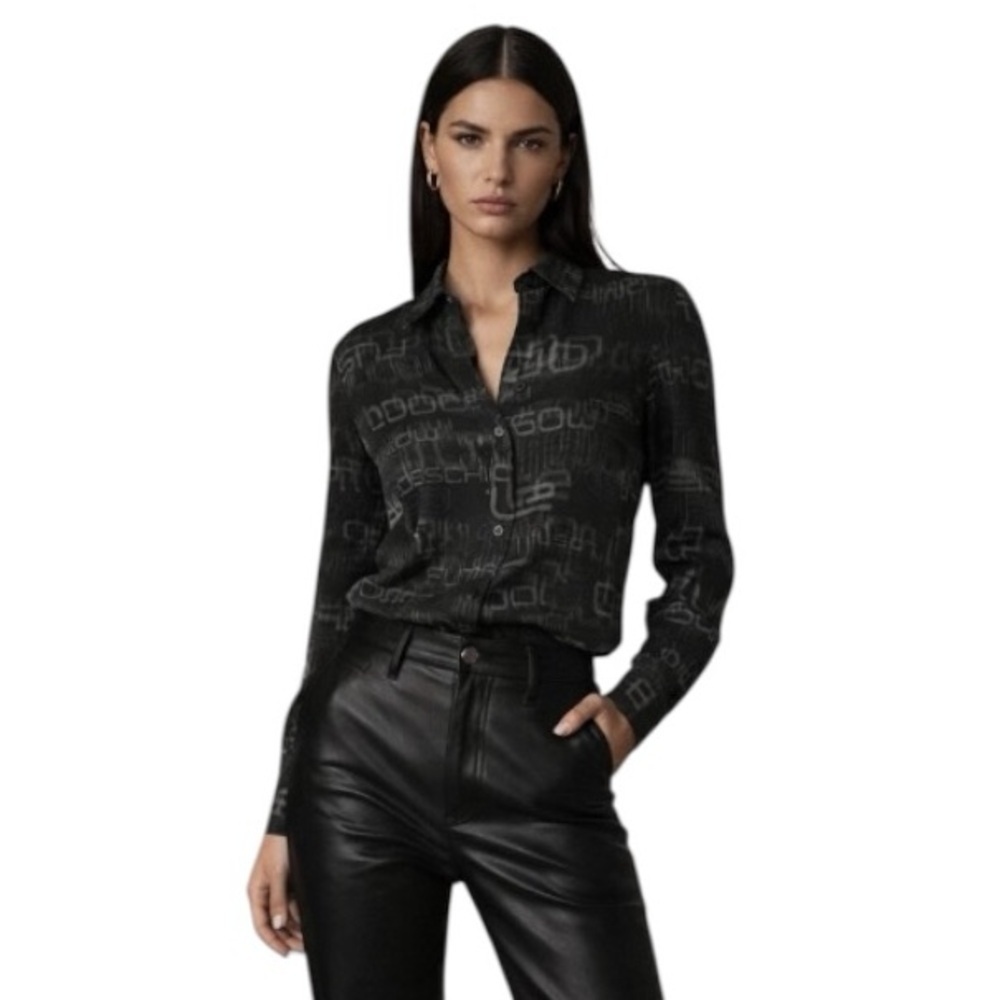 Moschino Jeans Graphic Print Button Front Blouse IT 42 Black Y2K Designer Top
